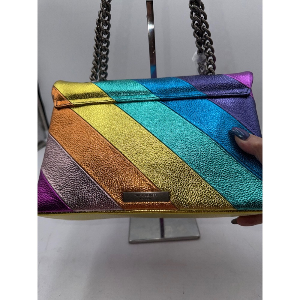 Kurt Geiger London Leather Kensington Bag Rainbow Metallic Stripe Eagle Head NEW - Picture 7 of 12